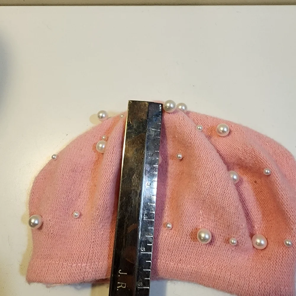 Pink Wool Beret with Pearl Embellishments